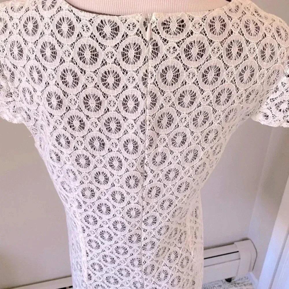 Ivory Crochet Lace Shift Dress Cap Sleeve Cream Boho Size 10 - Picture 3 of 10
